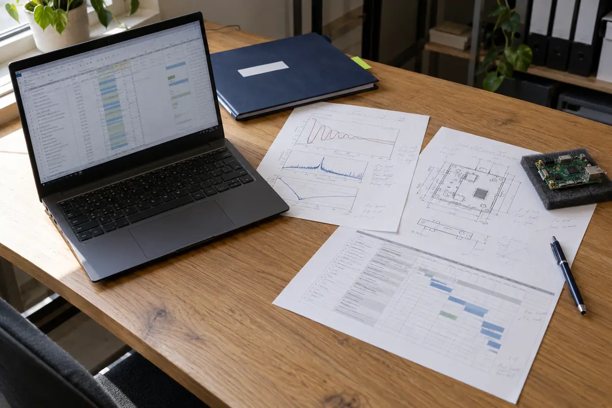 Tableur de calcul du CIR et documents techniques d'un projet de R&D sur un bureau